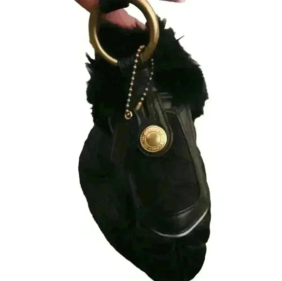 Coach Vintage Y2K Black Quilted Signature Rabbit Fur Trimmed Shoulder Bag - Picture 4 of 13